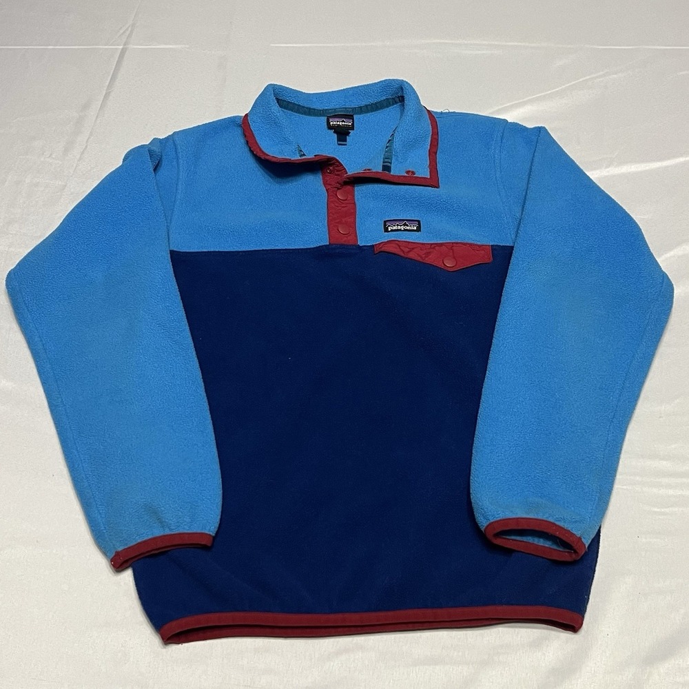 Patagonia Synchilla Snap T Fleece Youth Large Blue Color-block Sweater